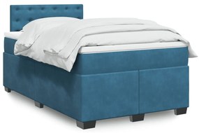 vidaXL Pat box spring cu saltea, albastru închis, 120x190 cm, catifea