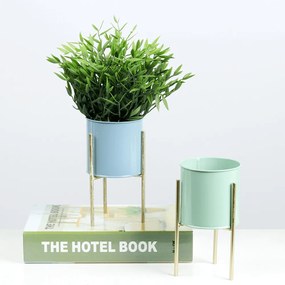 Set 2 ghivece metalice, albastru/neo mentă/auriu, ROZEL SET