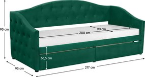Pat cu spaţiu de depozitare, 90x200, ţesătură Velvet catifea, ZASKA