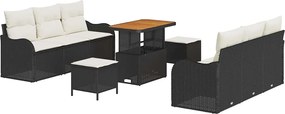 vidaXL Set de canapele pentru grădină cu pernă 9 pcs Negru poliratan