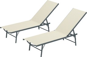 Outsunny Set de 2 șezlonguri pliabile din textilenă șezlong pentru grădină exterior reglabil 54 x 164 x 84 cm crem | Aosom Romania