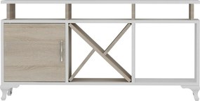 Comoda TV AY, alb/stejar, PAL melaminat, 120x30x54 cm