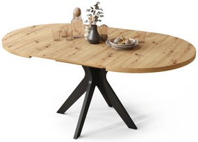 Mazzoni RENZO Stejar Artisan/picior negru - MASĂ ROTUNDĂ Ø110 EXTENSIBILĂ PÂNĂ LA 180 cm | PENTRU BUCĂTĂRIE SUFRAGERIE LIVING RETRO