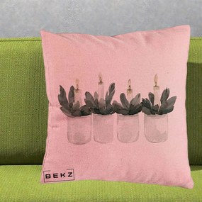 Perna Decorativa Lumanari Advent in Borcane, 40x40 cm, Roz, Husa Detasabila, Perna Inclusa, BEKZ®