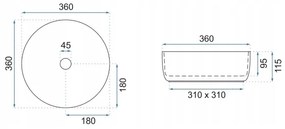 REA-U18918 - Lavoar pe blat SAMI Ø 36 cm, ceramică, alb lucios