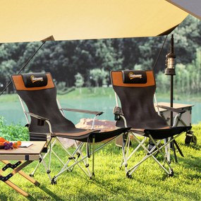 Outsunny Set de 2 Scaune de Camping Pliabile cu Suport pentru Picioare Detașabil, 82x100x88 cm, Negru | Aosom Romania