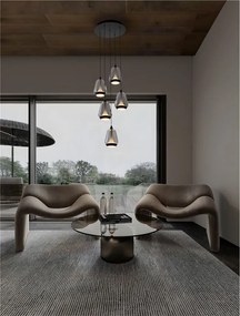 Lustra moderna cu 5 pendule LED, Metal, Sticla, Fumuriu, ALISH