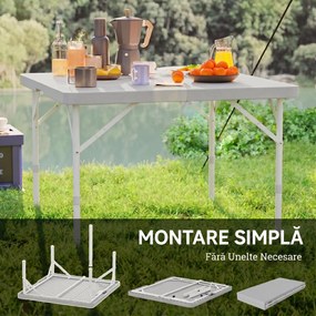 Outsunny Masă de Camping Pliabilă cu 2 Înălțimi Reglabile, 86x86x74 cm, Alb | Aosom Romania