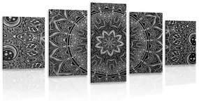Tablou 5-piese Mandala orientală în design alb-negru
