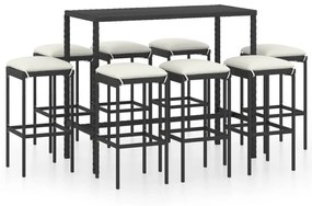 3064826 vidaXL Set mobilier bar de grădină cu perne, 9 piese, negru, poliratan