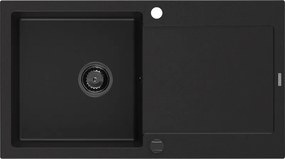 Mexen Leo chiuvetă din granit cu o cuvă și scurgător 900 x 500 mm, negru, sifon negru - 6501901010-77-B