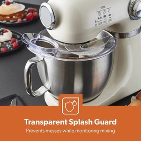 Mixer planetar Swiss Haus SH-KM2005, 1000 W, 5 l, 12 viteze, Pornire treptata, Cap rabatabil, Bol din inox, Crem