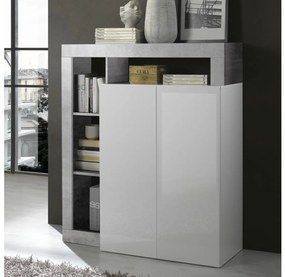 Comodă LENOR, alb/gri, finisaj beton