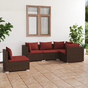 3102315 vidaXL Set mobilier de grădină cu perne, 5 piese, maro, poliratan