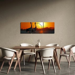 Tablou cu păsări în apus de soare (cu ceas) (90x30 cm)