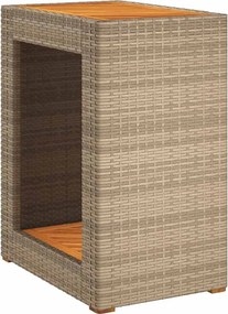 vidaXL Masă laterală de grădină blat lemn, bej, 60x40x75 cm, poliratan