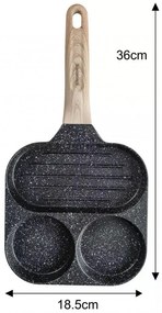 Tigaie cu 3 sectiuni Klausberg KB 7816, 36 cm, Acoperire neaderenta marmura, Maner din lemn, Inductie, Negru