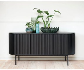 Comodă neagră joasă cu aspect de lemn de stejar cu ușă glisantă 73x160 cm Siena – Unique Furniture