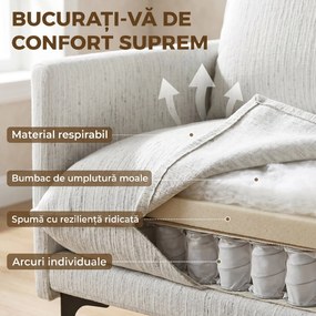 HOMCOM Fotoliu Living Tapițat din Țesătură cu Efect de In cu Brațe, Pernă Lombară și Șezut Generos, Alb | Aosom Romania