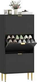 HOMCOM Mobilier pentru pantofi 18 perechi cu 3 sertare rabatabile, uși canelate și rafturi reglabile, 60x24x122,5cm, negru | Aosom Romania