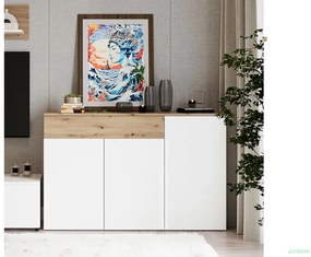 Living cu Riflaje, Rebeca Plus, 250 X 200 X 42 CM, Stejar Artizan + Alb