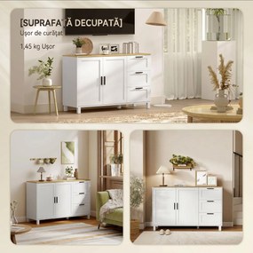 HOMCOM Mobilă de Bucătărie cu 3 Sertare și Dulap cu 2 Uși Amortizate Alb | Aosom Romania