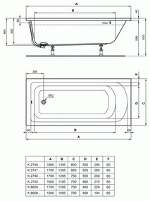 Cada dreptunghiulara Ideal Standard K865901 Hotline 170x70 cm