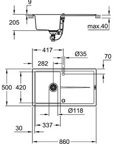 Chiuveta compozit Grohe K500 86x50.1 cm negru