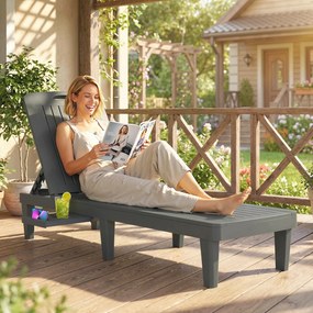 Outsunny Set de 2 șezlonguri de grădină din plastic PP cu tavă laterală, reglabile în 5 poziții, gri | Aosom Romania