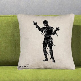 Perna Decorativa Mormii Infricosat Silueta Neagra Halloween, 40x40 cm, Bej Canapea, Husa Detasabila, Perna Inclusa, BEKZ®