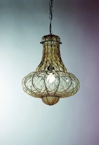 Lustră pe lanț SIRU DOGE 1xE27/60W/230V d. 30 cm bej/negru sticlă venețiană