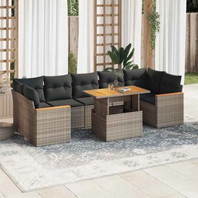 vidaXL Set canapele grădină cu perne 8 piese gri poliratan/lemn acacia