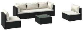 3102191 vidaXL Set mobilier de grădină cu perne, 6 piese, negru, poliratan