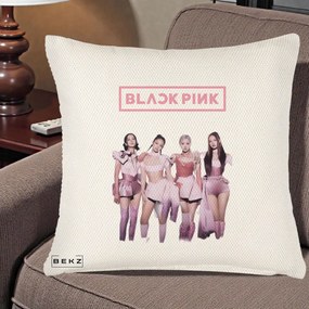 Perna Personalizata K-pop BLACKPINK Fotografie Grup Tinute Roz, 40x40 cm, Crem Reliefat, Husa Detasabila, Perna Inclusa, BEKZ®