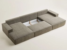 Colțar maro extensibil/cu spațiu de depozitare cu tapițerie din chenille (în formă de "U") Kyoto – Maison de Rêve