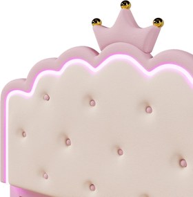 Pat tapițat 140x200 cm cu somieră cu lamele, pat extensibil și 2 sertare, fără saltea, Roz