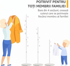 HOMCOM Cuier Înalt cu 8 Cârlige și Bază Rotundă, Cuier de Podea din Oțel și Marmură, 35x35x170 cm, Alb | Aosom Romania