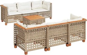vidaXL Set canapele de grădină, 7 piese, cu perne, bej, poliratan