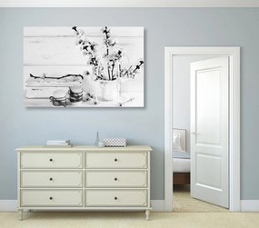 Tablou natura moartă rusticală în design alb-negru