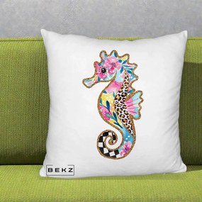 Perna Decorativa Calut de Mare Glitter Tropical, 40x40 cm, Alb Pufos, Husa Detasabila, Perna Inclusa, BEKZ®