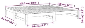 Pat de zi extensibil, alb, 2x(80x200) cm, lemn masiv de pin Alb, 205.5 x 158 x 30 cm
