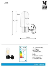 Aplică perete Markslöjd Zen Wall Black Clear, negru