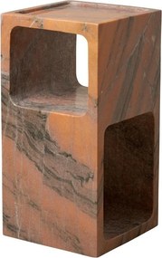 Măsuță laterală îngustă din marmură, roz, cu două nișe deschise, 55,5 x 28,5 x 28 cm, „Blok”