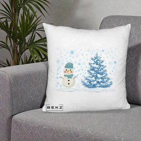Perna Decorativa Om de Zapada si Brad Craciun, 40x40 cm, Alb Pufos, Husa Detasabila, Perna Inclusa, BEKZ®