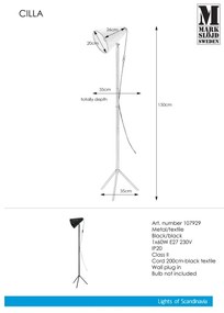 Markslöjd 107929 - Lampadar CILLA 1xE27/60W/230V