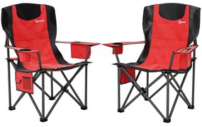 Outsunny Set 2 Scaune de Camping Pliabile cu Geantă Frigorifică, Suport pentru Pahare și Tetieră, 94x62x100 cm, Roșu | Aosom Romania