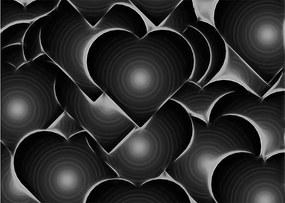Tablou pe sticlă cu inimile alb - negre (70x50 cm)
