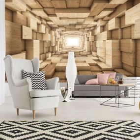 Fototapet - 3D tunel din lemn (254x184 cm)