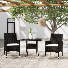 vidaXL Set mobilier bistro grădină 3 piese, negru, poliratan și sticlă
