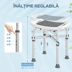 HOMCOM Taburet de duș din aluminiu, cu înălțime reglabilă și picioare antiderapante cu ventuze, gri | Aosom Romania
